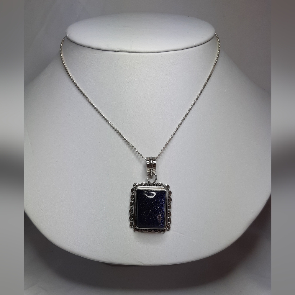 Sterling Silver Blue Sandstone Pendant And Chain